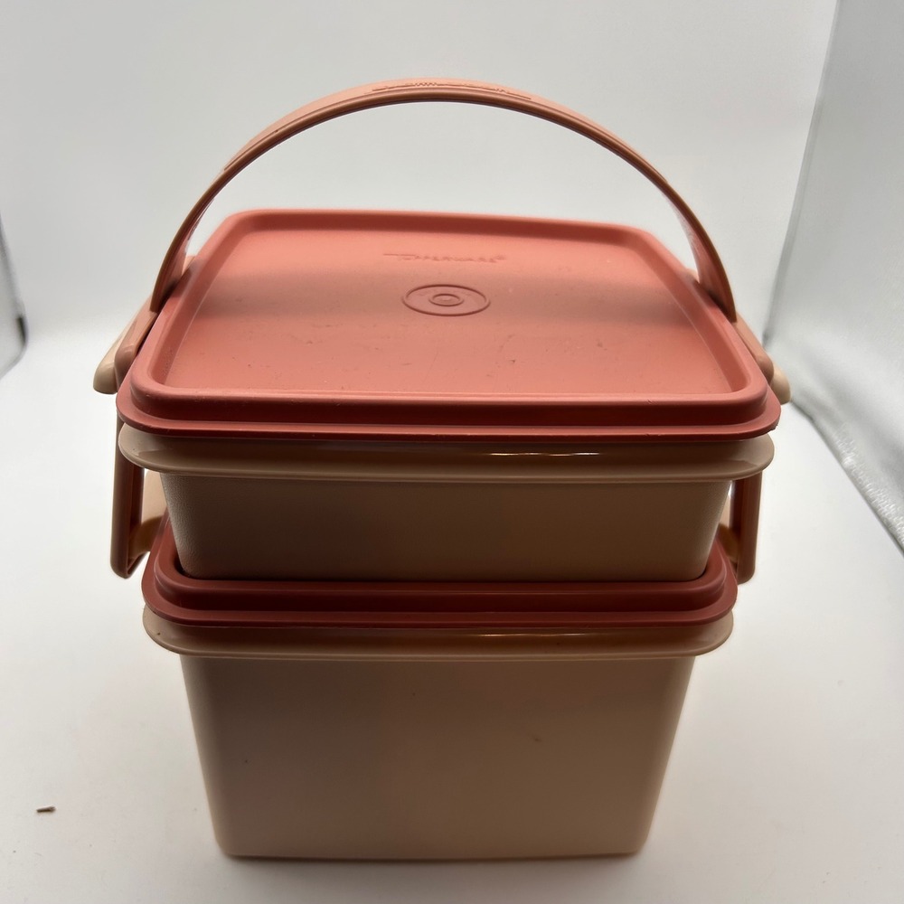 Vintage 1992 Tupperware Box Lunch Stacking Set Mauve Tan 6619 Reheatable Bowl